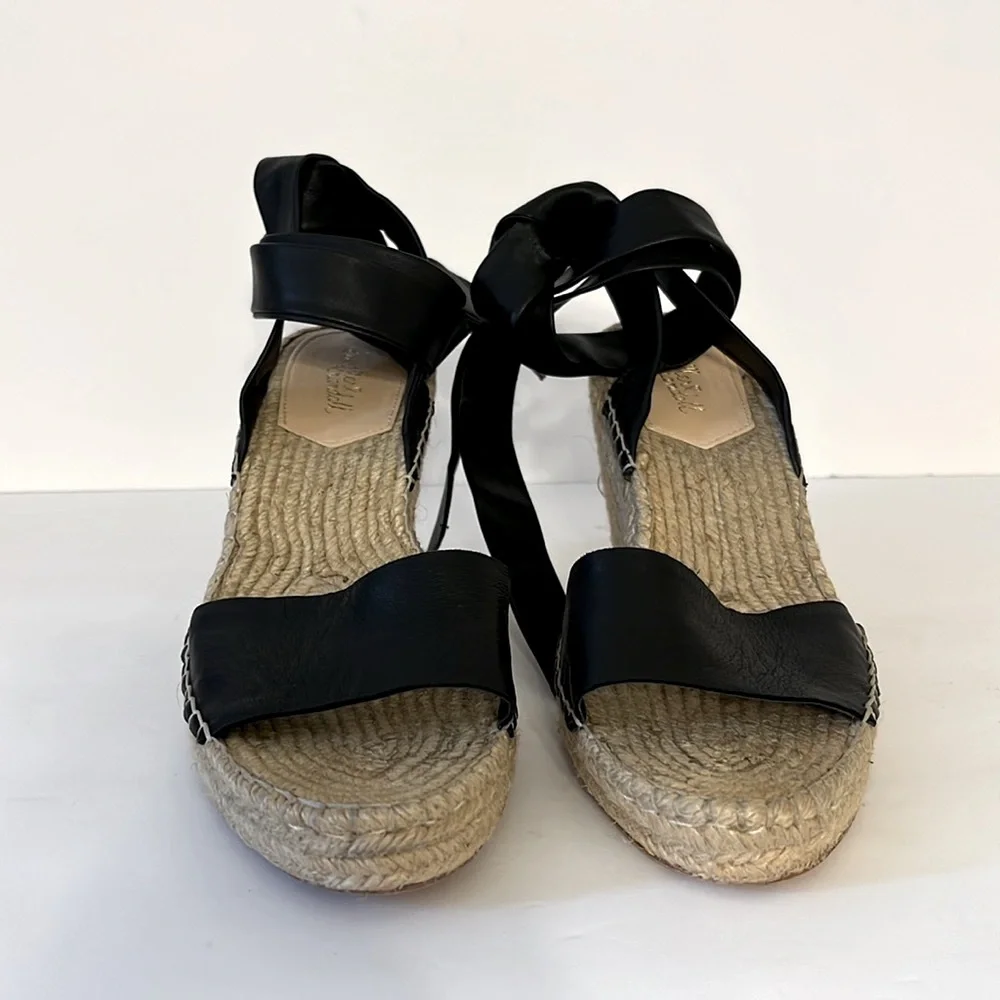Loeffler Randall Black Leather Espadrille Wedges Sz‎ 8.5